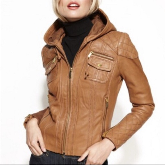 MICHAEL Michael Kors Jackets & Blazers - MICHAEL Michael Kors Leather Jacket Camel Brown Quilted Size Petite M